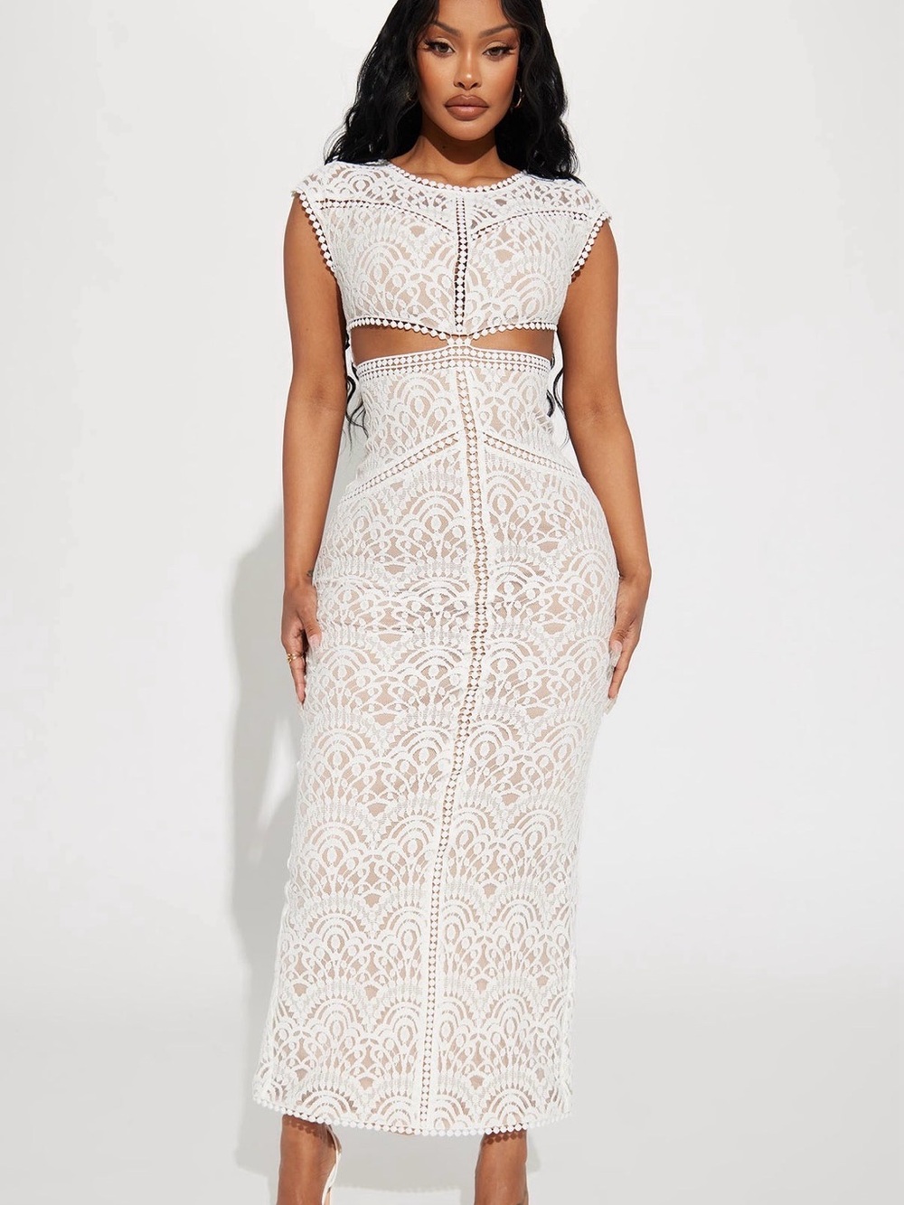 Fashion Nova White Crochet Midi Dress-Skirt
